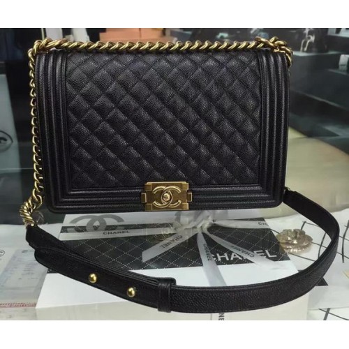 Boy Chanel Flap Bolsos Original Negro Cannage Patrón A67088 Oro