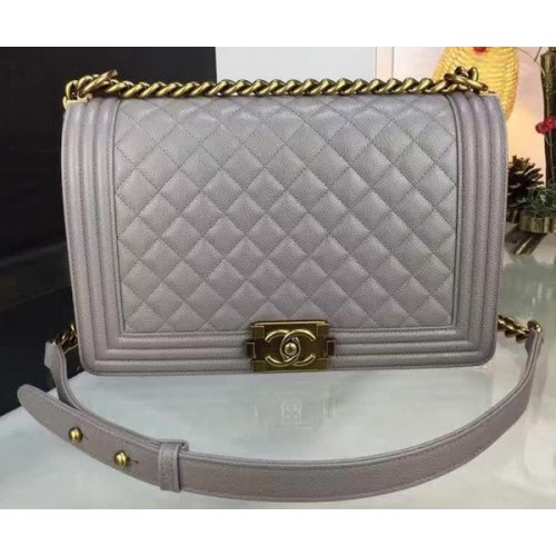 Boy Chanel Flap Bolsos Original Gris Cannage Patrón A67088 Oro