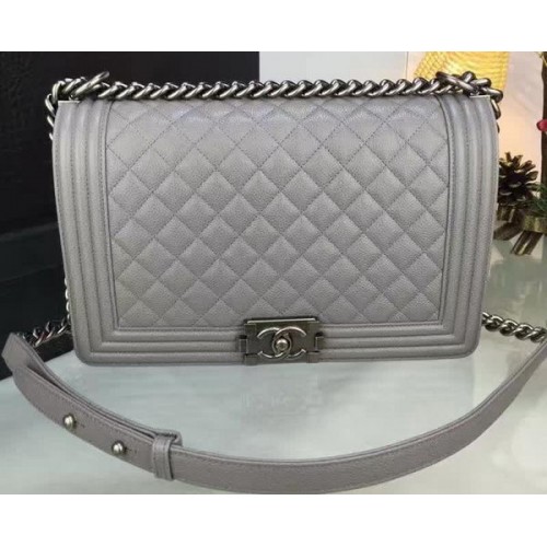 Boy Chanel Flap Bolsos Original Gris Cannage Patrón A67088 Plata