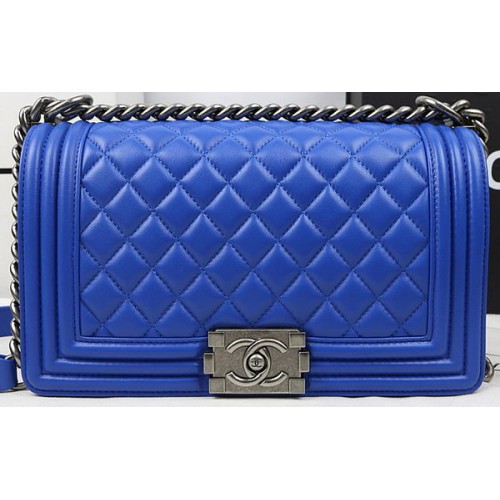 Boy Chanel Flap Bolsos Original Piel de Oveja A67025 Azul