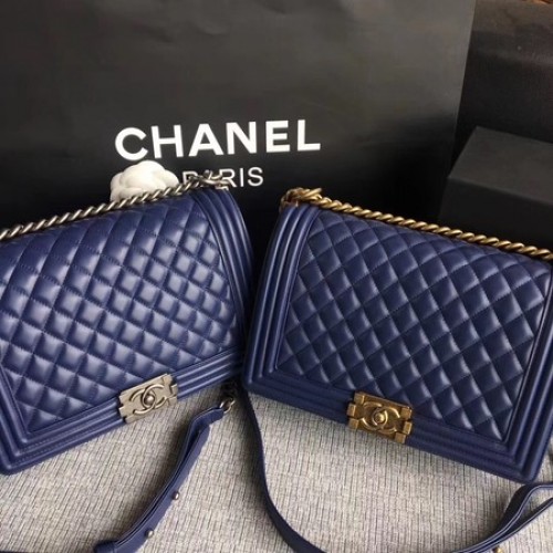 Boy Chanel Flap Bolsos Original Piel de Oveja A67088 Azul