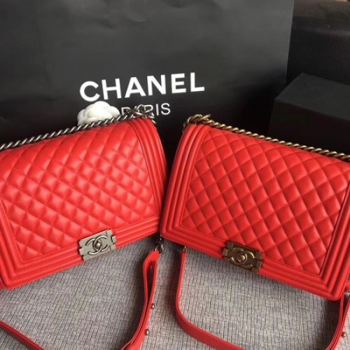 Boy Chanel Flap Bolsos Original Piel de Oveja A67088 Rojo