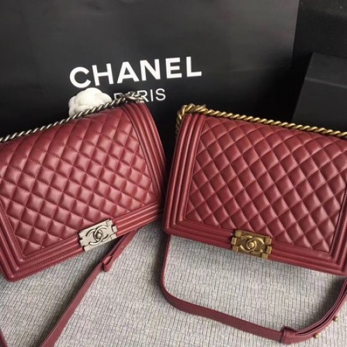 Boy Chanel Flap Bolsos Original Piel De Oveja Cuero A67088 Vino
