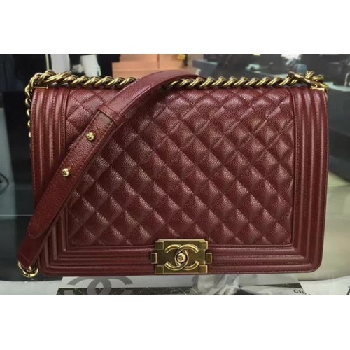 Boy Chanel Flap Bolsos Original Wine Cannage Patrón A67088 Oro