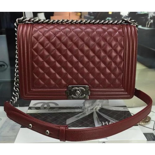 Boy Chanel Flap Bolsos Original Wine Cannage Patrón A67088 Plata