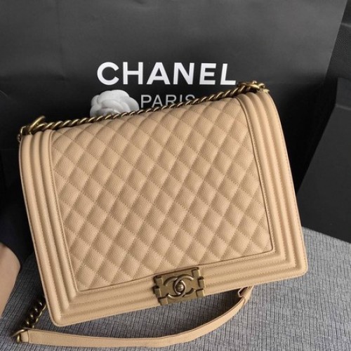 Boy Chanel Flap Shoulder Bag Apricot Original Cannage Pattern A67087 Oro