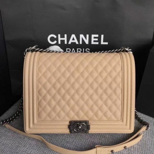 Boy Chanel Flap Shoulder Bag Apricot Original Cannage Pattern A67087 Plata