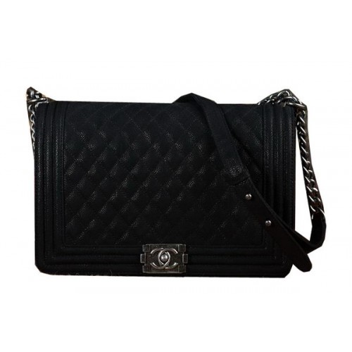 Boy Chanel Flap Shoulder Bag Black Nubuck Leather CHA67087 Plata