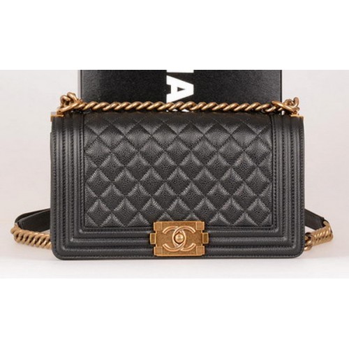Boy Chanel Flap Shoulder Bag Negro Original Cannage Pattern A67086 Oro