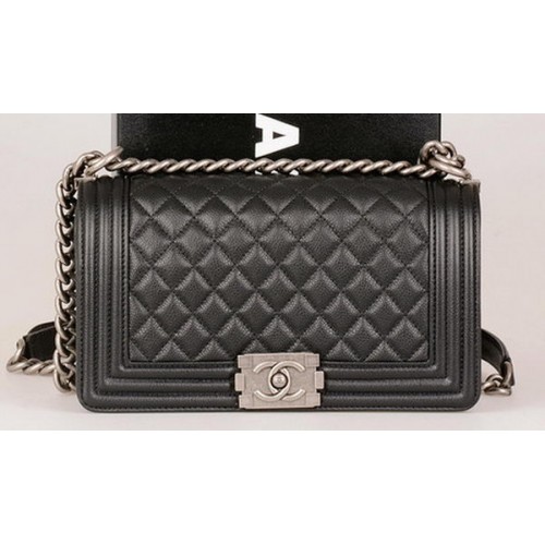 Boy Chanel Flap Shoulder Bag Negro Original Cannage Pattern A67086 Plata