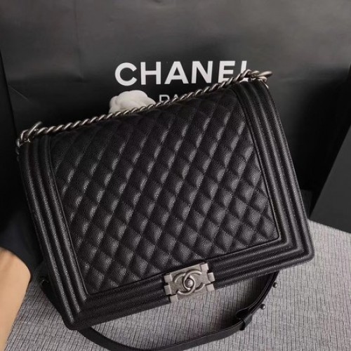 Boy Chanel Flap Shoulder Bag Negro Original Cannage Pattern A67087 Plata