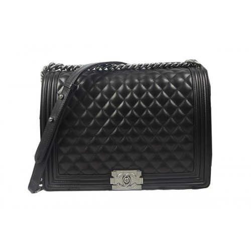 Boy Chanel Flap Bandolera Negro Original Piel De Oveja A67087 Plata