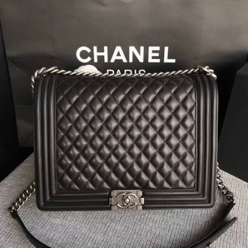 Boy Chanel Flap Bandolera Negro Original Piel De Oveja A67087 Plata