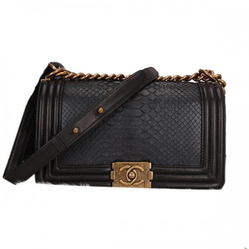Boy Chanel Flap Bandolera Negro Original Piel Serpiente A67086 Oro