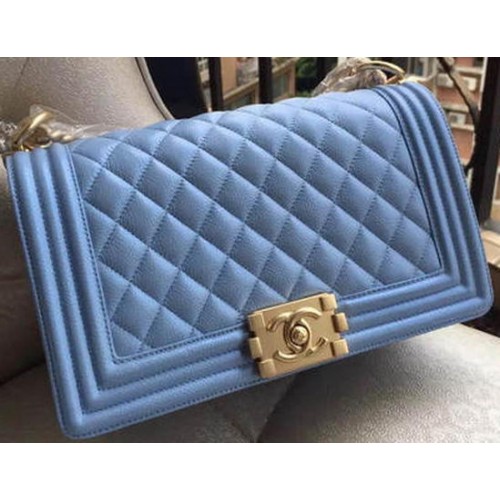 Bolso de hombro Boy Chanel Flap Patrón Cannage azul A67086 Oro