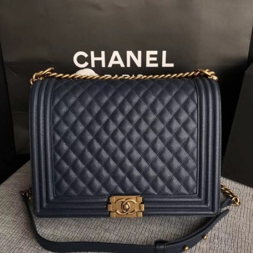 Boy Chanel Flap Bandolera Azul Patrón Original Cannage A67087 Oro