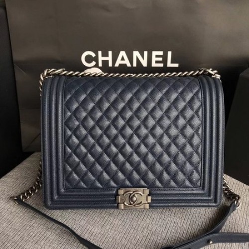 Boy Chanel Flap Bandolera Azul Patrón Original Cannage A67087 Plata