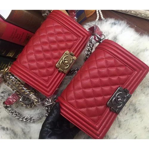 Bolso de hombro Boy Chanel Flap Patrón Cannage A67085 Rojo