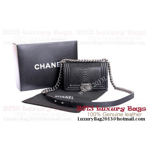 Boy Chanel Flap Bolso de hombro Piel de pitón genuina A37006 Negro