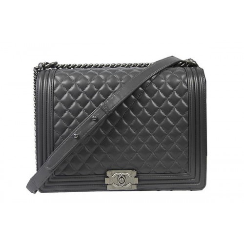 Boy Chanel Solapa Bandolera Gris Original Piel De Oveja A67087 Plata