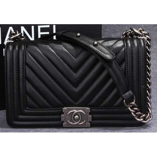 Boy Chanel Flap Shoulder Bag Herringbone Stitching CHA6817 Negro