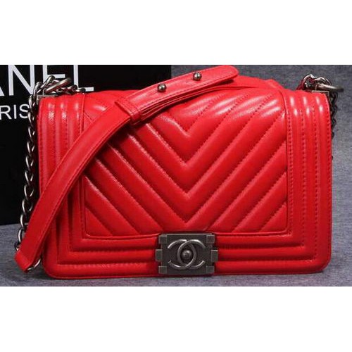 Boy Chanel Flap Shoulder Bag Herringbone Stitching CHA6817 Rojo