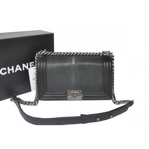 Boy Chanel Flap Bolso de hombro Original Pearl Leather A67086 Negro