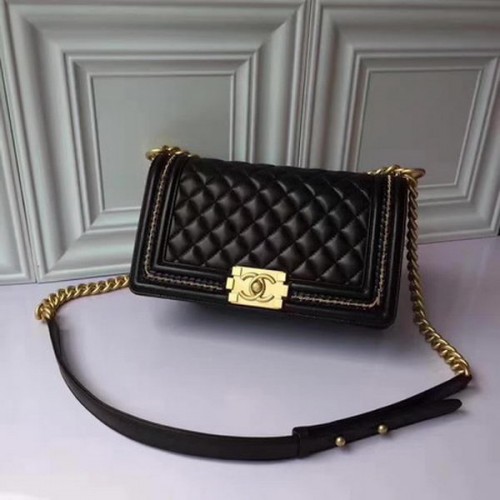 Boy Chanel Solapa Bolso de Hombro Original Piel de Oveja A67086 Negro