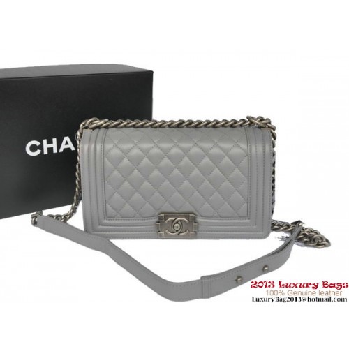 Boy Chanel Solapa Bolso de Hombro Original Piel de Oveja A67086 Gris