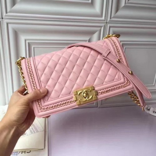Boy Chanel Solapa Bolso de Hombro Original Piel de Oveja A67086 Rosa