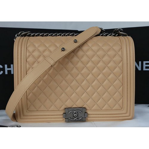 Boy Chanel Solapa Bolso de Hombro Original Piel de Oveja A67087 Albaricoque