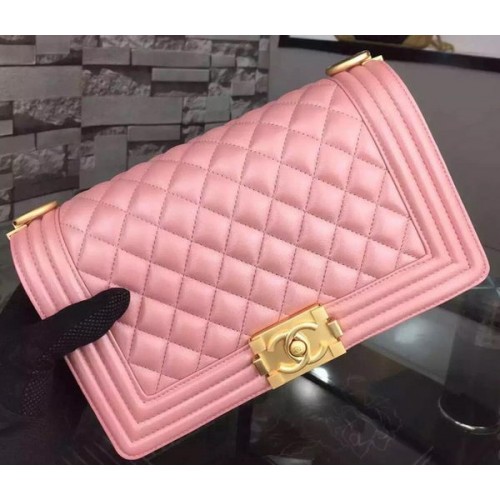 Boy Chanel Solapa Bolso de Hombro Piel de Oveja Rosa A67086 Oro