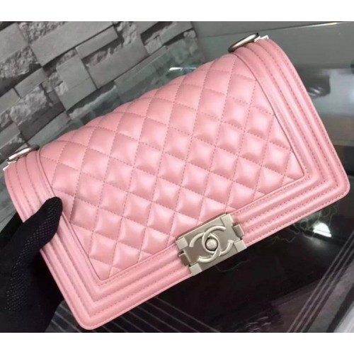 Boy Chanel Solapa Bolso de Hombro Piel de Oveja Rosa A67086 Plata