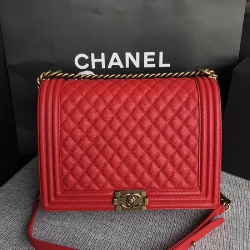 Boy Chanel Flap Shoulder Bag Red Original Cannage Pattern A67087 Oro