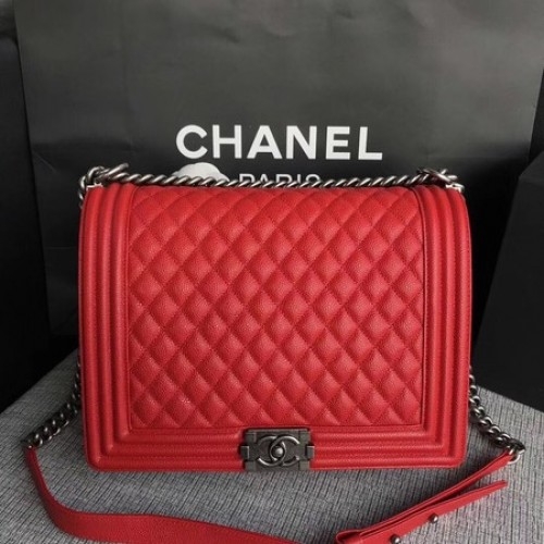 Boy Chanel Flap Shoulder Bag Red Original Cannage Pattern A67087 Plata