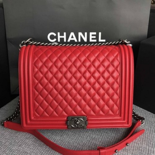 Boy Chanel Flap Bandolera Rojo Original Piel De Oveja A67087 Plata