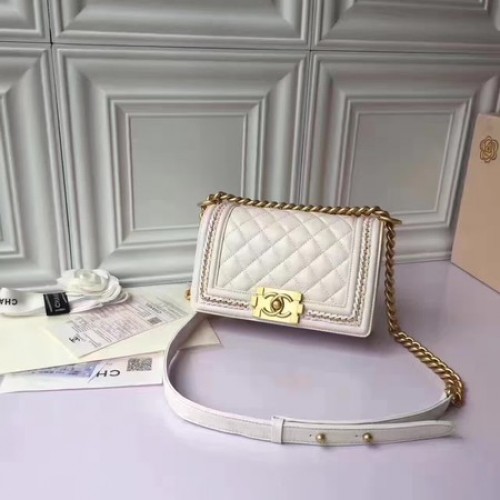 Boy Chanel Solapa Bolso de Hombro Piel de Oveja A67085E Blanco