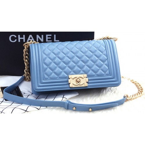 Boy Chanel Flap Shoulder Bag SkyBlue Piel de oveja Cuero A67086 Oro