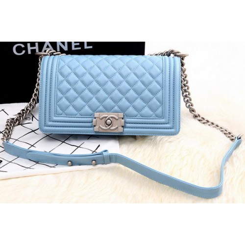 Boy Chanel Flap Shoulder Bag SkyBlue Sheepskin Leather A67086 Plata