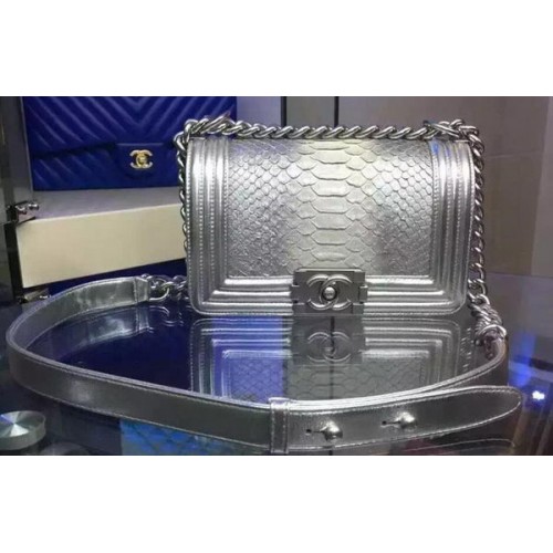 Boy Chanel Flap Bandolera Piel Serpiente A67085 Plata