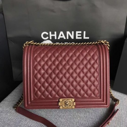 Boy Chanel Solapa Bolso de Hombro Vino Original Cannage Patrón A67087 Oro