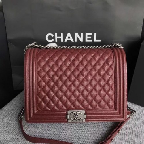 Boy Chanel Flap Shoulder Bag Wine Original Cannage Pattern A67087 Plata