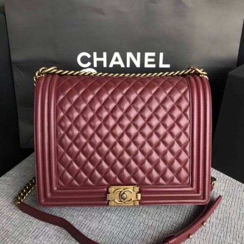 Boy Chanel Solapa Bandolera Vino Original Piel De Oveja Cuero A67087 Oro