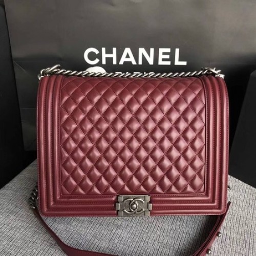 Boy Chanel Solapa Bandolera Vino Original Piel De Oveja A67087 Plata