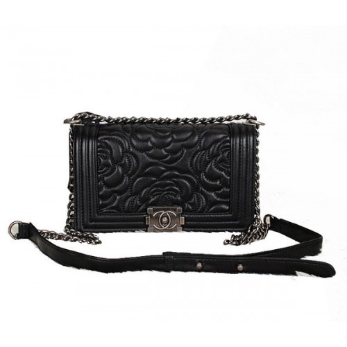 Bolso de hombro con solapa Boy Chanel en cuero de piel de oveja camelia A66326 Negro