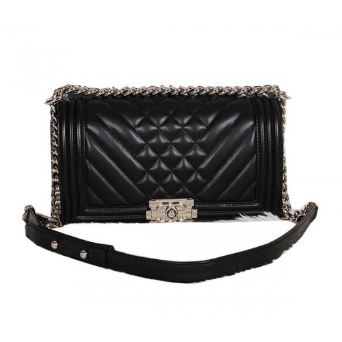 Bolso de hombro con solapa Boy Chanel en piel de oveja original A90191 Negro