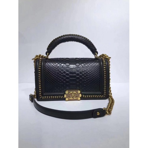 Boy Chanel Flap Shoulder Bag original Serpiente cuero 67086 negro