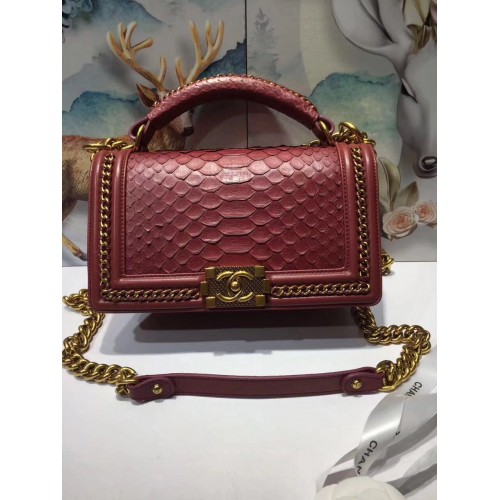 Boy Chanel Flap Shoulder Bag original Serpiente cuero 67086 rojo