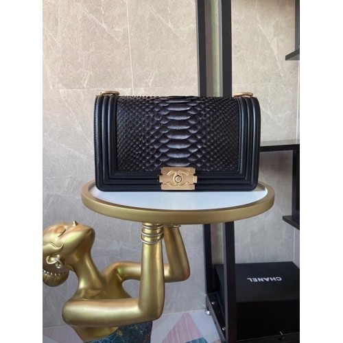 Boy Chanel Flap Shoulder Bag cuero de serpiente original AS67086 negro y gris