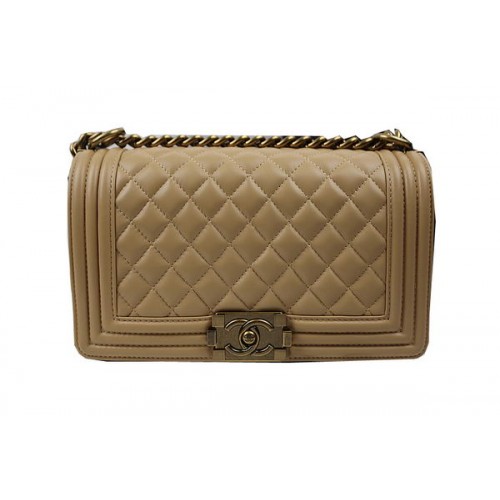 Boy Chanel Flap Shoulder Bags Apricot Original Sheepskin A67025 Gold
